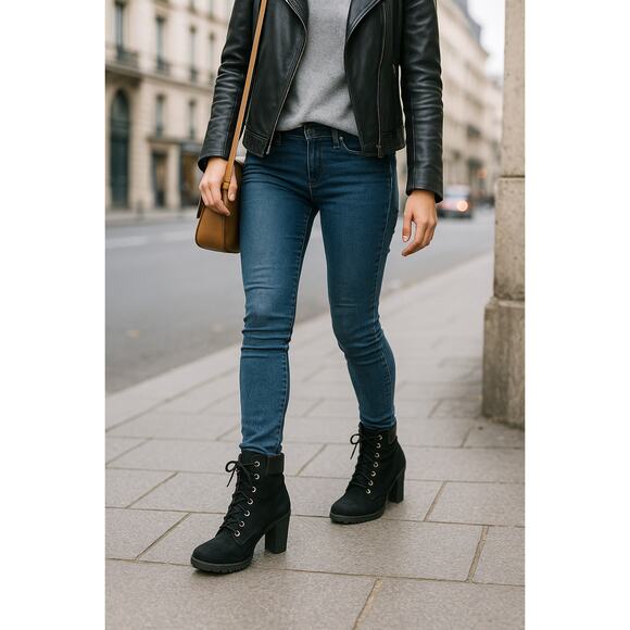 Timberland Glancy Black Nubuck Heeled Lace-Up Ankle Boots Women’s 6.5 - Picture 1 of 12